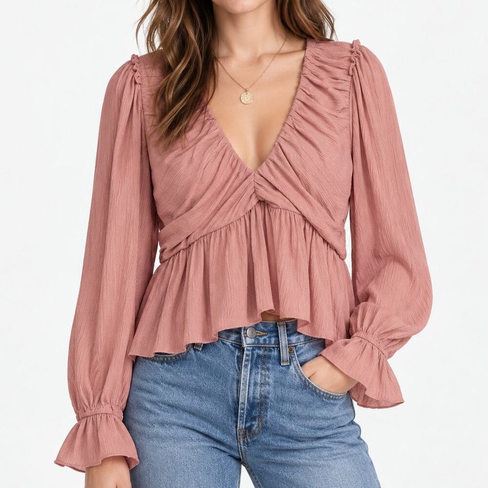 Free People Mauve Ruffle Peplum Top M